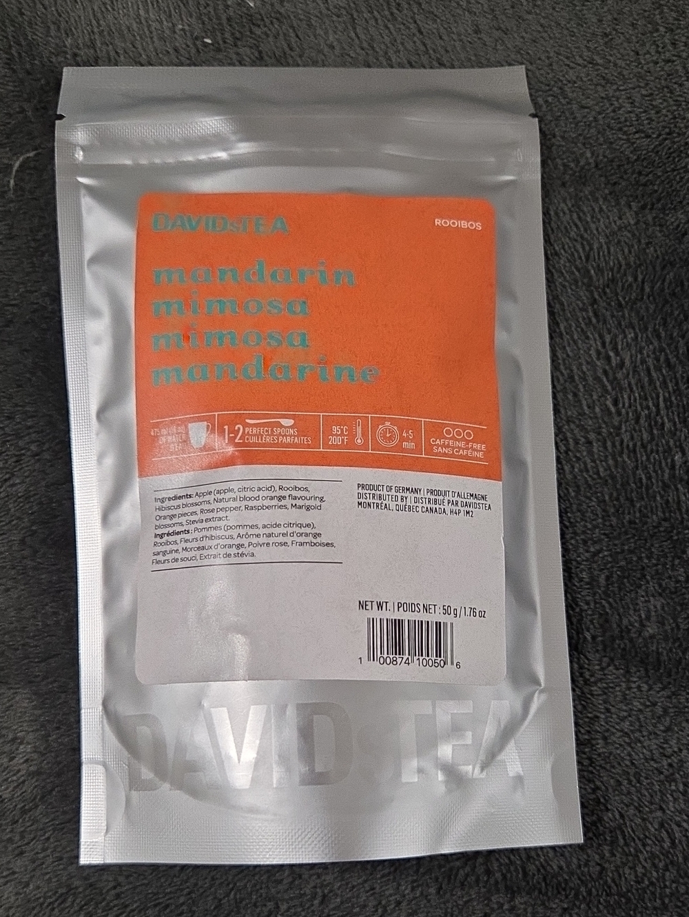 2/$20 New! Sealed! Davidstea MANDARIN MIMOSA Looae Leaf Tea 50g Davids Tea